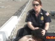 Hardcore interracial sex on the rooftop with two sexy big titty MILFs and a black criminal!