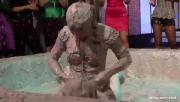Aggressive Chicks Wrestle Strip Each Other Inside Mud Arena