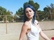 Blue haired Jewelz Blu masturbating in the car