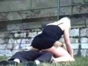 Horny couple having sex in the park