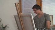 Two young painters bang nude granny