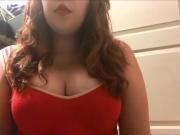 'Hot Chubby Pale Redhead Teen with Big Perky Tits Smoking in Tight Red Top'