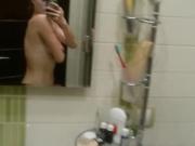 Uk milf teasing and rubbing in the mirror