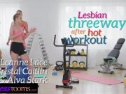 'Fitness Rooms Sporty Vinna Reed and Leanne Lace 3some with cute young one'