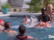 Swingers heat things up once they unite by the swimming pool