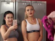 Sporty femdoms filming british jerking sub