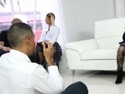Teens gave a double deep throat blowjob on the shoot
