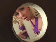 Chesty blonde turned on by big dick on gloryhole