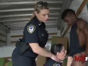 Horny milf cops take turns to suck cock and get drilled by criminal