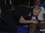 Fat American milf cops fucked a black guy for evidence at a warehouse
