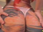 Tattooed Redhead Hard Dildo Fucked