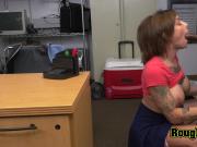 Tattooed slut is coerced into taking directors big cock on desk