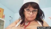 Big-Boob Grandma In Eyeglasses Nails Vagina With Dildo