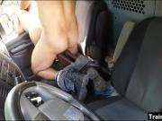 Skinny teen slut Sally Squirt pounded in the van outdoors