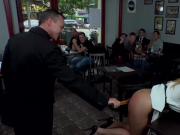 Blonde caned and anal fucked in bar