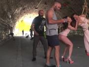 Public slut bound and facefucked outdoors by maledom
