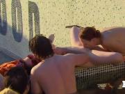 Pussy licking at the pool before an orgy makes swingers horny enough to start an orgy.