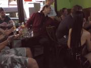 Brunette teen gangbanged in public bar