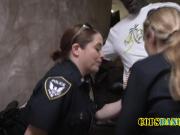 Randy busty officers are addicted to sucking black cock