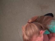 Nasty blonde banged from behind in bathroom