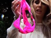 Desperate for a wee Paige cannot wait and peeing outdoors squirts through her pant...