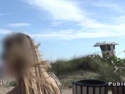 Blonde in bikini bangs for cash