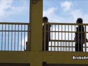 Broke bigtit fucks two at alley