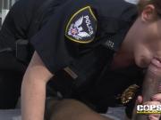 This black big sized guy has to lick, sniff and fuck these nasty busty officers till cum.