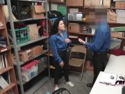 Young thief Monica gets her mouth and pussy stuffed by officer's cock