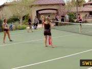 Naked tennis is what swingers love to play to get horny and start fucking in all places