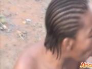 African slut gets fucked out in the wild