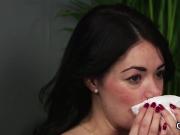 Spicy honey gets cum load on her face sucking all the cream
