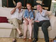 Dolly Little strips for two old men who gladly touch her