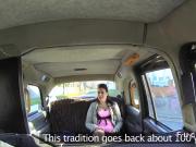 Brunette licks arse to fake taxi driver