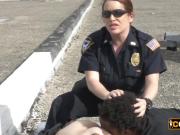 These perverted milf police women give to this criminal some good blowjobs and fuck him