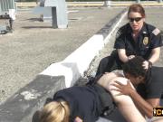 Horny blonde female cop rides and gets nailed like a queen by a young black dude with a huge prick