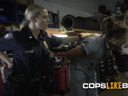 Officer makes mechanic shop owner suck on her big tits