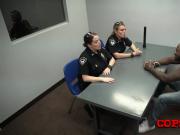 Milf cops interrogate suspect by taking his big black cock
