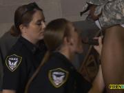 Fake soldier is stripped down and coerced into banging horny milf cops