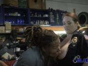 Female officers search mechanic shop when they find his tool