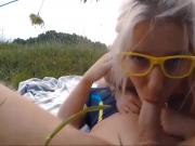 Blowjob and ass fuck outdoors with hot blonde milf