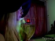 Sexy blonde teen witch gives horny grandpa a love potion