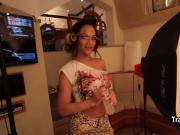 Hot glasses tgirl behind the scenes