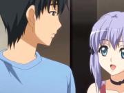 Anime girl wearing but an apron seduces cute guy