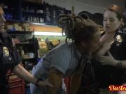 Mechanic Shop owner is subdued by horny milf cops into fucking their pussies