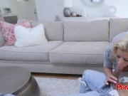 Slutty milf Alexis Fawx spoils her stepson with a deep and moist blowjob in the living room just whi