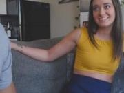 She then unzips him, sucks him off good, swallows his cum, and thanks him