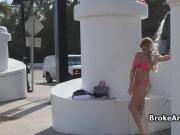 Big tit bikini stranger fucks for cash