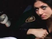 Dark-haired police officer slut assfucked behind the bars