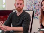 Redhead couple is overwhelmed with their arrival to the swing house